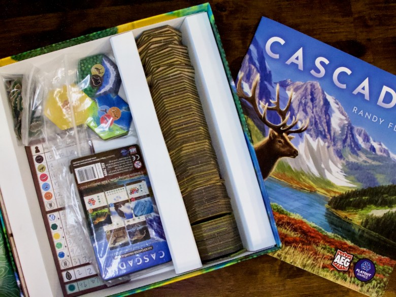 Functional insert holding the tiles and most other components for Cascadia Board Game by AEG and Flatout 