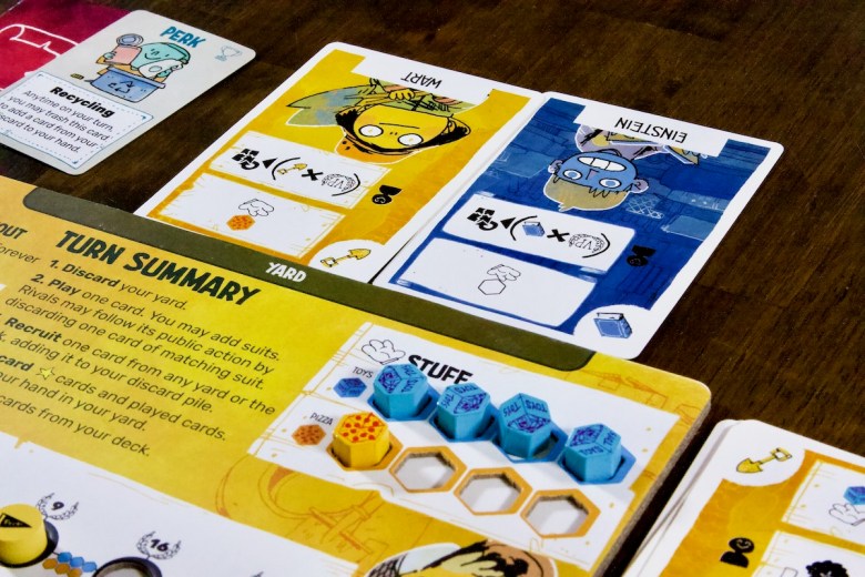 Player board, yard, pizza, toys in Fort by Leder Games