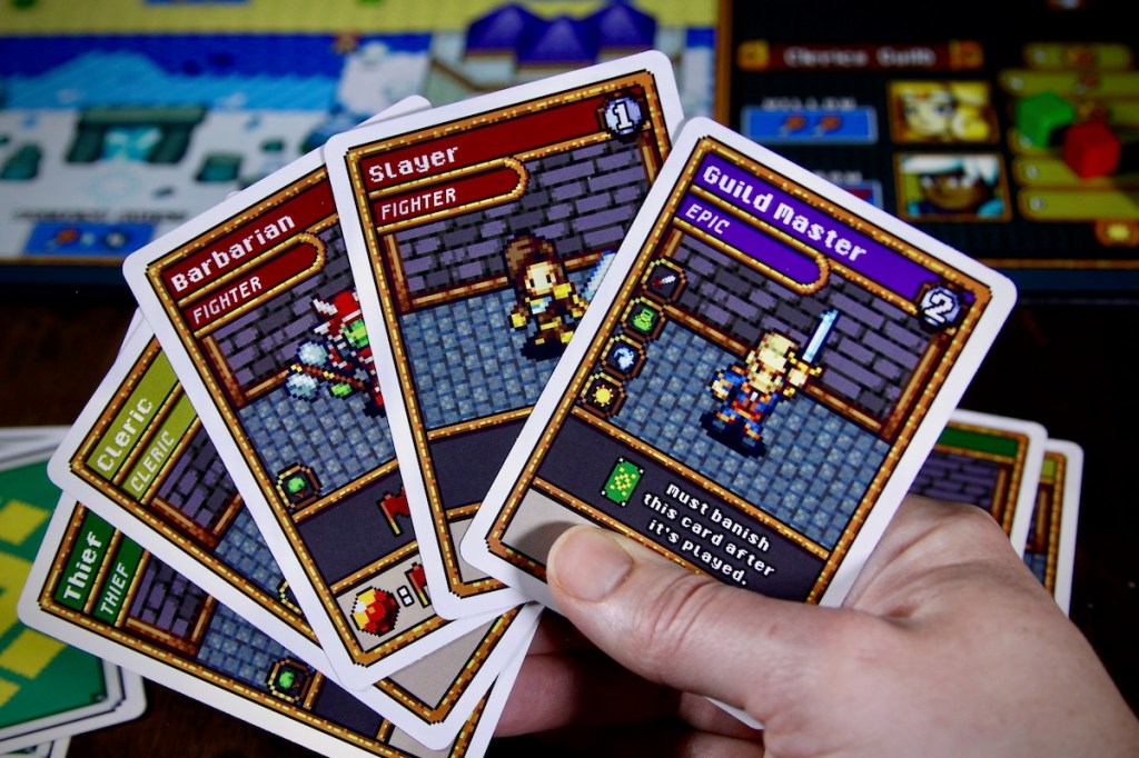 Adventure realms hero cards featuring the guild master, slayer, and barbarian