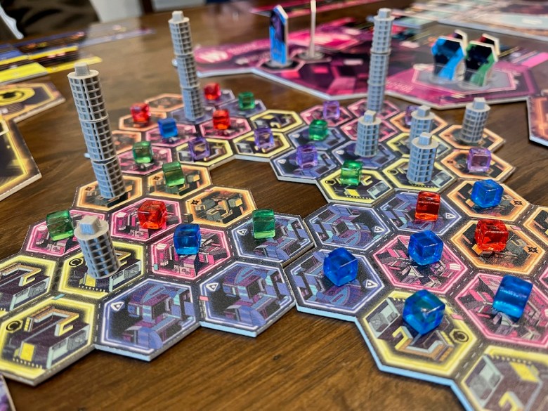 Mini-map area control game in Cytress cyberpunk board game