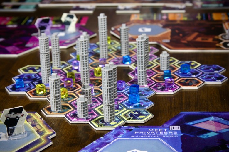 Cytress cyberpunk board game mini-map with tubes and cubes