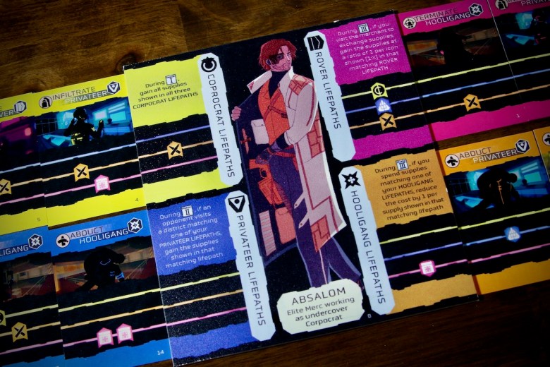 A character with his lifepath in Cytress cyberpunk board game