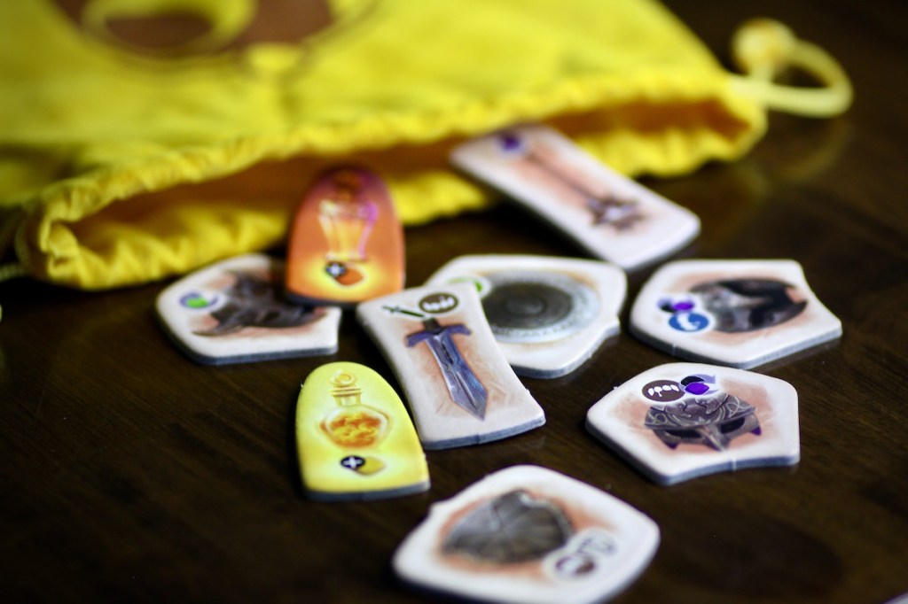 Chronicles of Avel equipment bag and tokens