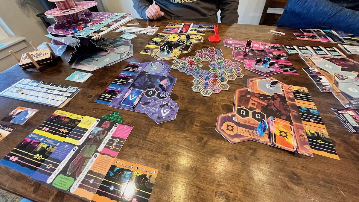 Cytress cyberpunk board game during play